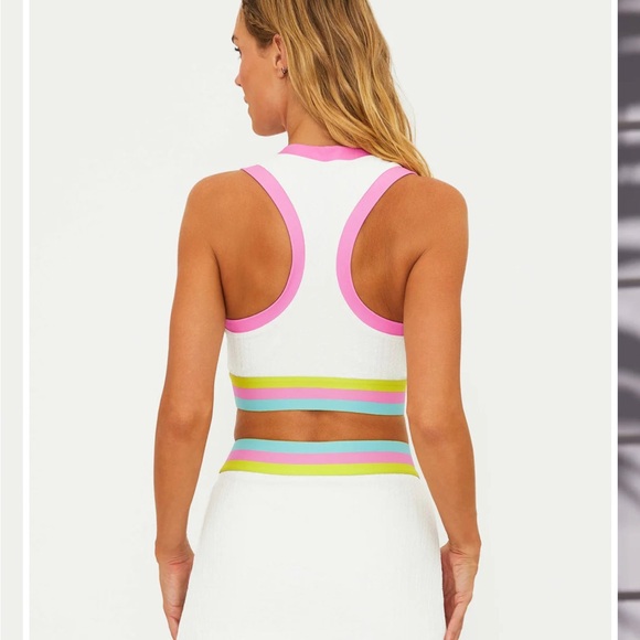 Beach Riot White Crop Top with Pink, Blue, and Green Trim - Picture 2 of 6